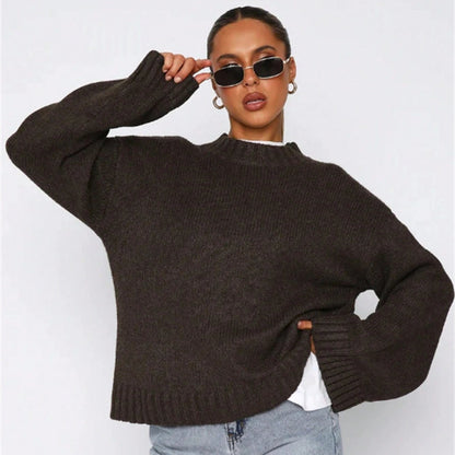 Women's Fashionable Long Sleeve Knitted Base Layer Sweater, Soft & Loose