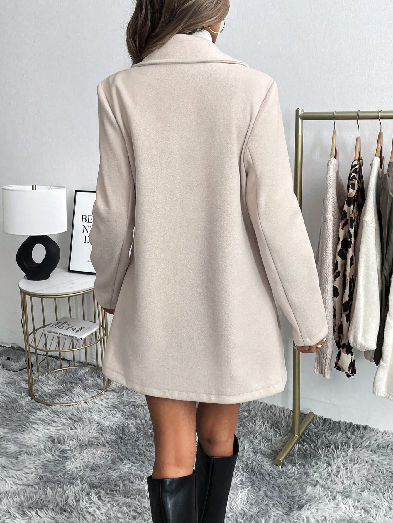 Apricot Casual Minimalist Workwear V-Neck Long Sleeve Jacket For Women
