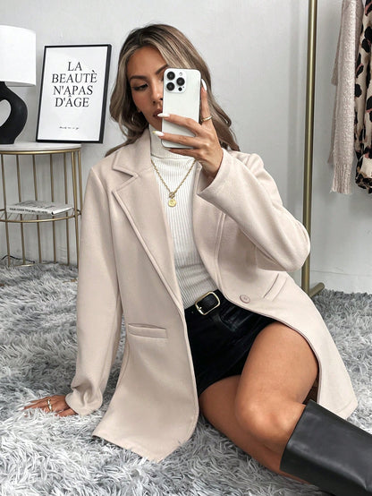 Apricot Casual Minimalist Workwear V-Neck Long Sleeve Jacket For Women