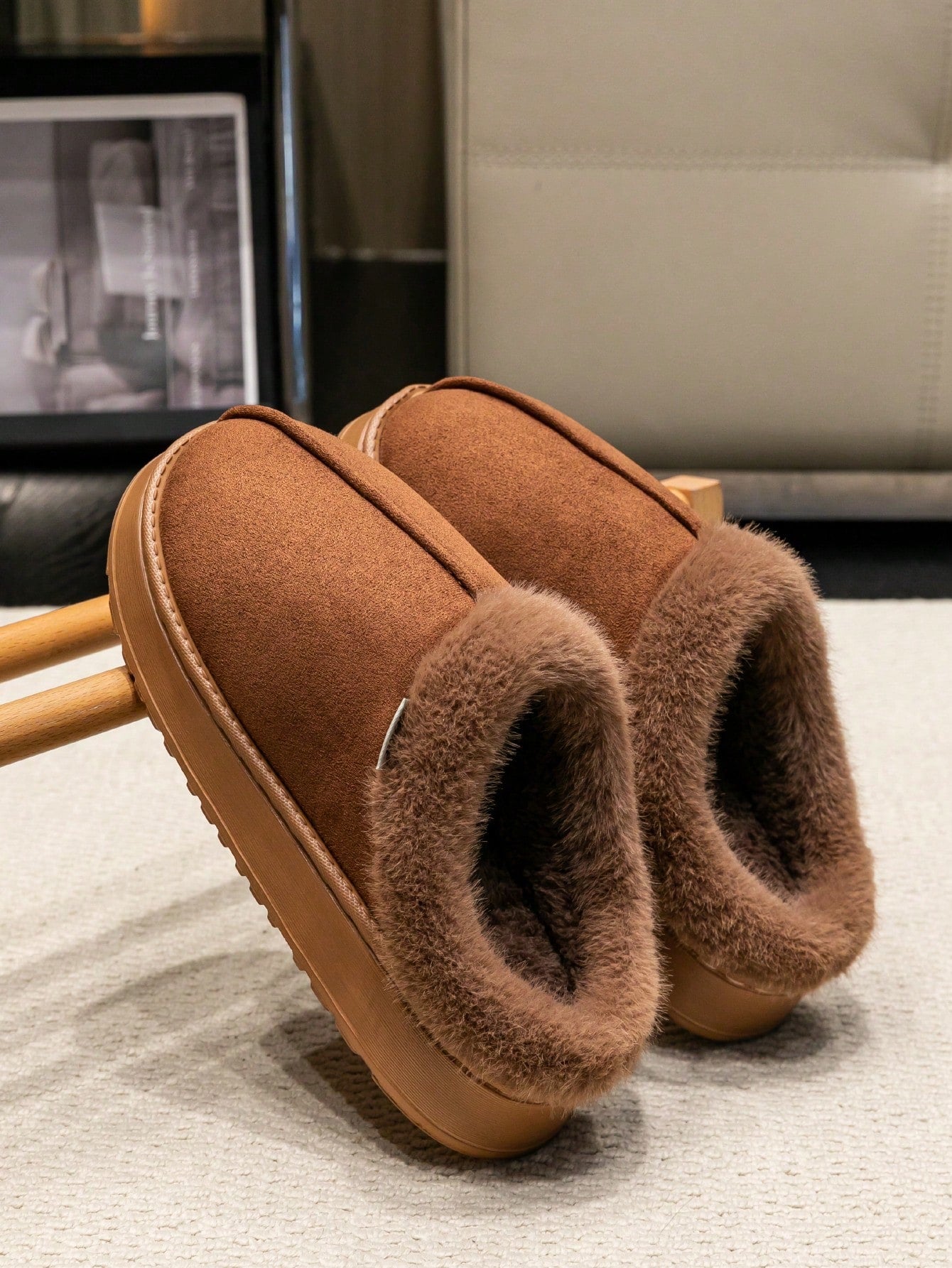 Women's Autumn/Winter Plush Lined Thick Sole Slippers, Comfortable Non-Slip Warm Indoor/Outdoor Soft Luxury Fuzzy Slides