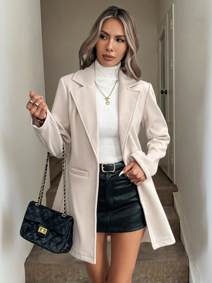 Apricot Casual Minimalist Workwear V-Neck Long Sleeve Jacket For Women