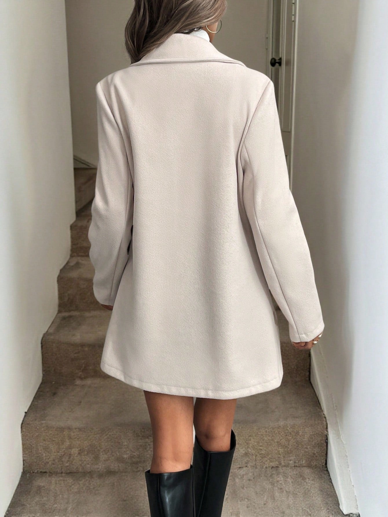 Apricot Casual Minimalist Workwear V-Neck Long Sleeve Jacket For Women