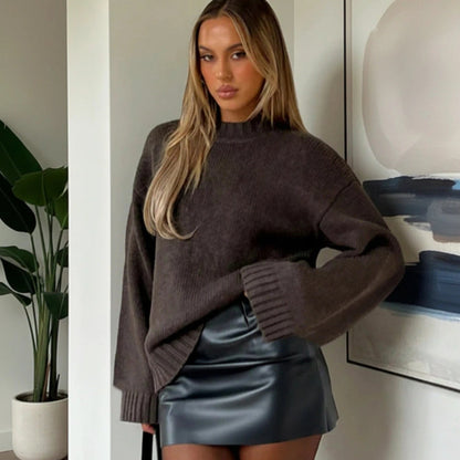 Women's Fashionable Long Sleeve Knitted Base Layer Sweater, Soft & Loose