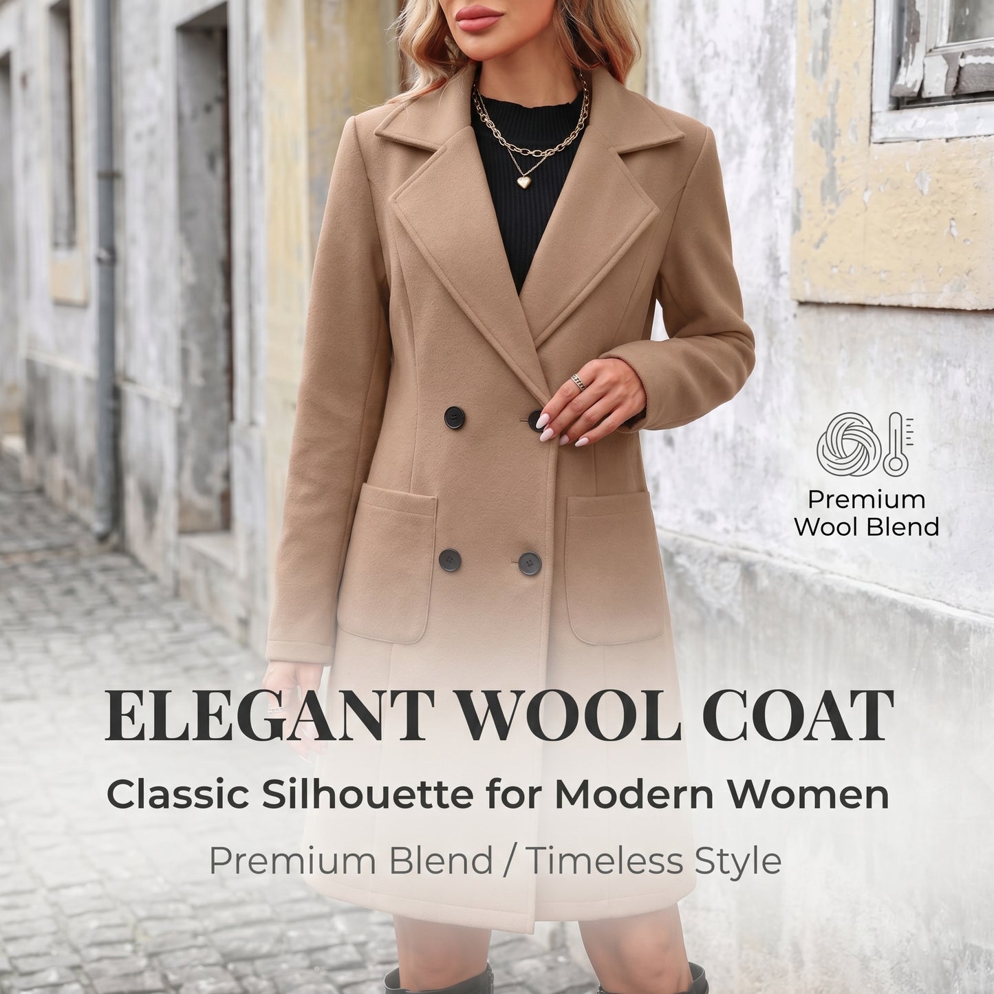Women's Mid-Length Wool Blend Solid Color Coat