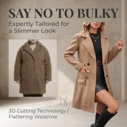 Women's Mid-Length Wool Blend Solid Color Coat