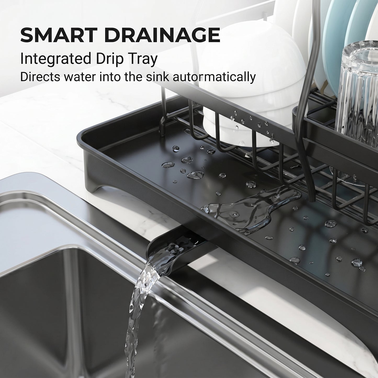 Dish Drainer Drying Rack With Cup Holder Foldable Cutlery Tray